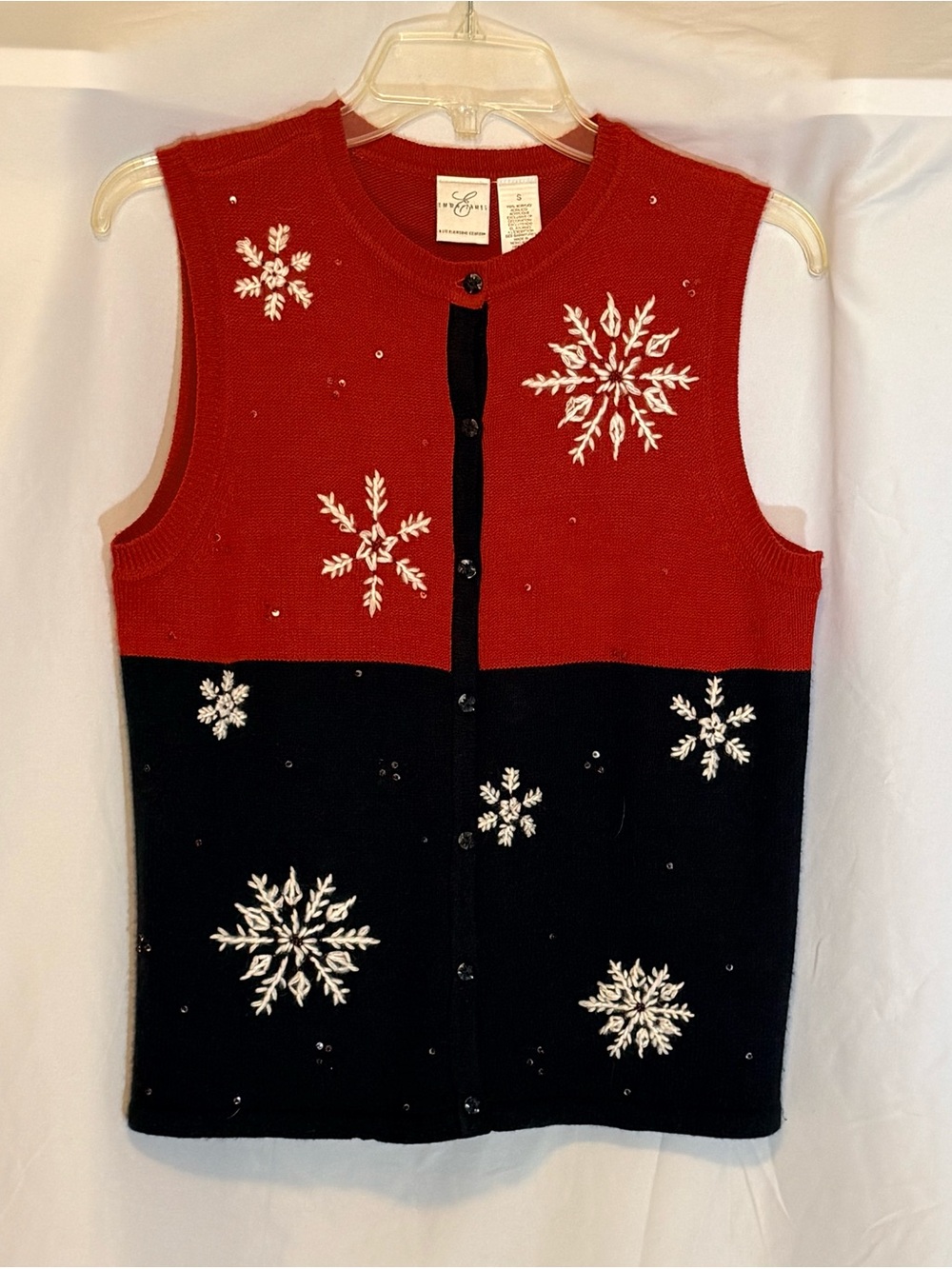 Vintage 90s Emma James Holiday Snowflake Knit Sweater Vest Size Small (01)